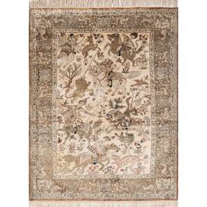 Tapis en soie noués à la main Gulmarg, grand tapis rectangulaire bohème vert avec imprimé abstrait animalier pour l'entrée de la maison, le couloir - Pae-5771 - Product Image 1