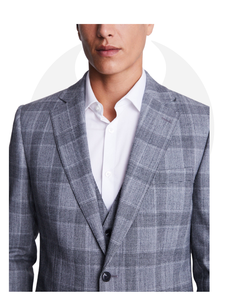 Traje de hombre a cuadros gris claro con solapa de muesca de doble botón informal de negocios de 3 piezas, traje de hombre Premium de Pakistán - Product Image 4