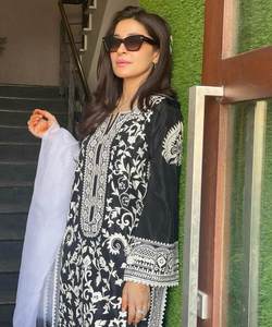 ชุดเดรสยาวสำหรับสาวอินเดีย,ชุดกระโปรงคอยาวแขนยาวปักลายด้วยแป้งทอแบบหนาสำหรับผู้หญิงอินเดีย - Product Image 3