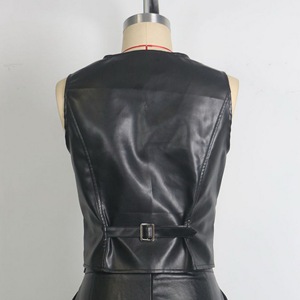 Chaleco de Mujer Negro de Cuero Ecológico con Cuello en V, Ajustado, con Botones, Sin Mangas, Cintura Ajustada, Sexy y a la Moda - Product Image 5