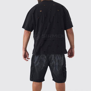 T-shirt décontracté en coton surdimensionné pour homme, effet usé, manches courtes, col rond, pour la mode streetwear, tenue quotidienne, tenue d'été - Product Image 2