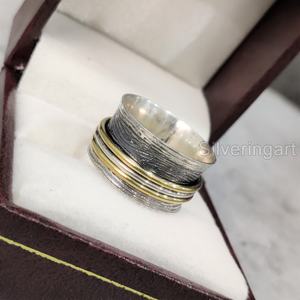 Spinner Band anillo bohemio 925 plata esterlina anillo de pulgar para mujer Fidget joyería hecha a mano Navidad ansiedad Unisex Spinner anillo - Product Image 4