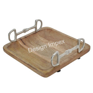 Super petit déjeuner utilise un plateau de service en bois avec poignées de cheval Plateau unique Table écologique Plateaux décoratifs en bois - Product Image 4