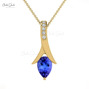 Collier élégant pour femme en or massif 14 carats avec tanzanite taille poire de 0,48 carats et diamant de 0,9 mm, pendentif personnalisé, approvisionnement direct en gros d'usine - Product Image 1