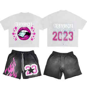 Factory Customize DTG Printing Logo <b>Mens</b> <b>Summer</b> Two Piece Shorts Sets Acid Wash Shorts T <b>Shirt</b> and Shorts <b>Men</b> Set - Product Image 2
