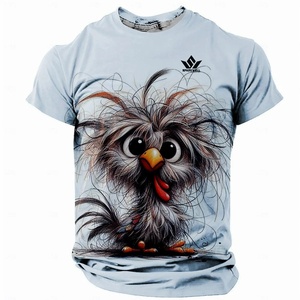T-shirt décontracté pour homme à manches courtes, col rond, motif poulet de dessin animé, en polyester tricoté respirant, coupe classique - Product Image 1