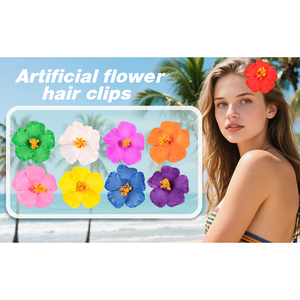 Fermagli per capelli con fiori di ibisco hawaiano multicolori da 12 cm, forcine in plastica per bambini, stile dolce, casual, da spiaggia, estivi, decorativi - Product Image 3