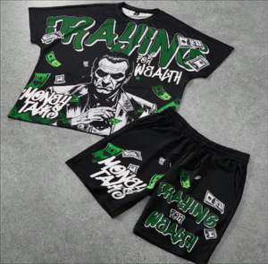 Streetwear d'été 2 pièces au design personnalisé pour hommes, ensemble de shorts et t-shirts respirants et à la mode, sérigraphie personnalisable - Product Image 1