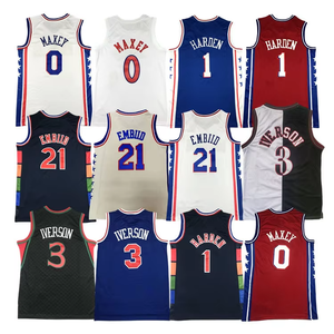 Shorts de basket-ball rétro en maille respirante et à séchage rapide personnalisés Iverson 76, ensemble de maillots de basket-ball universitaires en gros - Product Image 1