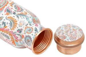 Bouteille d'eau en cuivre pur Meenakari, anti-fuite, bouteilles Meenakari 950 ml, cuivre pur, design artistique traditionnel, bouteille de bien-être quotidien - Product Image 2