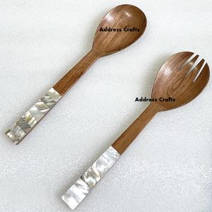 Ensemble de cuillère et fourchette à salade en bois de créateur fait à la main, ustensiles de cuisine de luxe à la mode, vaisselle, outils de service à salade - Product Image 5