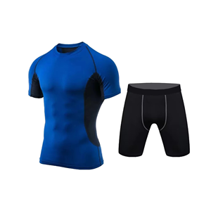 High Quality Polyester Spandex Stretch Quick Dry UV Protection Short Sleeve Rash Guard & Shorts <b>Swimming</b> Set For Men - Product Image 1