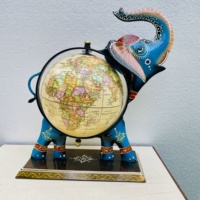 Globe terrestre décoratif artisanal en métal, motif éléphant, avec globe antique rotatif et carte du Rajasthan, peint à la main, pour décoration de bureau