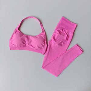 Leggings deportivos de cintura alta sin costuras Hornet, conjunto de sujetador con parte superior corta en la espalda hermosa para entrenamiento de Yoga para mujer, Fitness, gimnasio, trabajo, melocotón - Product Image 5