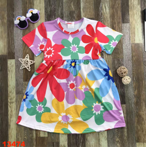 批发女孩夏季连衣裙休闲日常短袖彩色印花适合16岁以下儿童 - Product Image 2