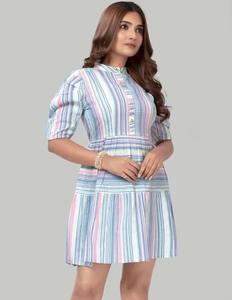 ชุดเดรสสั้นพิมพ์ลายบล็อกทำจากผ้าฝ้ายอินเดียชุดปาร์ตี้ของผู้หญิงชุดกระโปรงยาวระดับเอวทำจากธรรมชาติของขวัญเจ้าสาวส่วนตัว - Product Image 5