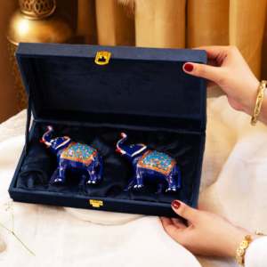 Meenakari Elephant Pair <b>Small</b> Bohemian Design Style for Diwali Featuring Plant Pattern - Product Image 5