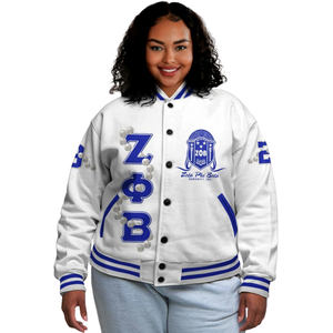 Zeta Phi Beta 1920 Greek Life Letterman Giacca ZPB Blu Bianco Sorellity Varsity Ciniglia Patch Stile Fondatori - Product Image 1