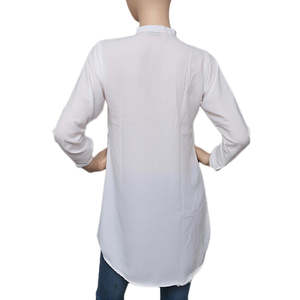 เสื้อตาข่ายจีบสไตล์ตะวันตกสำหรับผู้หญิง - สีขาว - Product Image 3