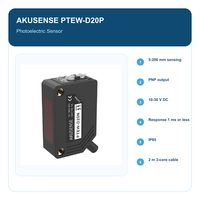 Sensor Fotoelektrik Difus AKUSENSE PTEW-D20P 5-200mm PNP 10-30V DC IP65 Casing Persegi Kompak dengan Sekrup Penyesuaian Sensitivitas