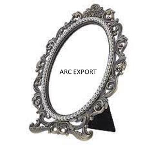 Espejo antiguo fundido de aluminio niquelado negro con soporte redondeado antiguo grande elegante con espejo decorativo de artículos de mesa - Product Image 2