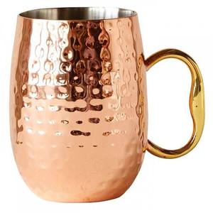 Tasse à bière Moscow Mule en acier inoxydable massif martelé avec placage de cuivre et poignée en laiton - Product Image 6