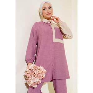 Ensemble 2 pièces en lin avec poignets élastiqués Rose poussiéreux - Product Image 3