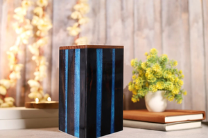 Handmade Rosewood Cremation Urn Blue Resin Stripes <b>Memorial</b> <b>Keepsake</b> Cremation urns for Human Ashes - Product Image 5