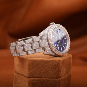 Fully IcedOut Blue Dial VVS Moissanite Monochrome <b>Wrist</b> Watch Featuring Date Blue Roman Dial Top Quality Bling for Trendsetters - Product Image 4