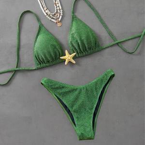 2025 nuevo estilo con estrella conjunto de Bikini de dos piezas mujeres Halter encaje hasta traje de baño Sexy encantadores trajes de baño con estrella - Product Image 4