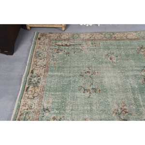 Alfombra turca vintage de 5,4x9,3 pies, tejido plano de lana, respaldo de látex, patrón de retazos verde Beige para decoraciones de pasillo de sala de estar - Product Image 5