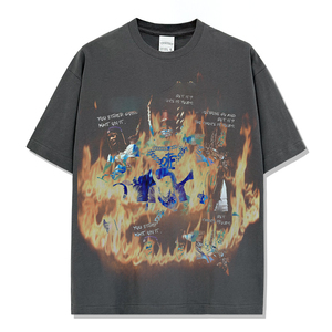 T-shirt à col rond surdimensionné pour hommes de haute qualité 100% coton lourd Logo personnalisé bouffée graphique lettre Design maillot vierge - Product Image 2