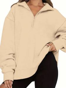 Nouvelle mode féminine personnalité simple sweat à capuche à manches longues trempé col montant demi fermeture éclair coupe ample - Product Image 4