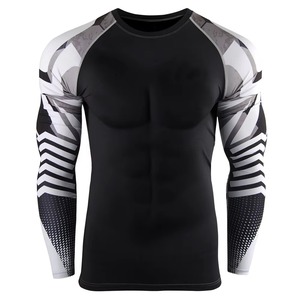 เสื้อรัดกล้ามเนื้อแขนยาวสำหรับผู้ชาย MMA ระบายอากาศได้ดี แห้งเร็ว ปรับแต่งได้ (โพลีเอสเตอร์/ไนลอน) ออกแบบ OEM สำหรับขายออนไลน์ - Product Image 2