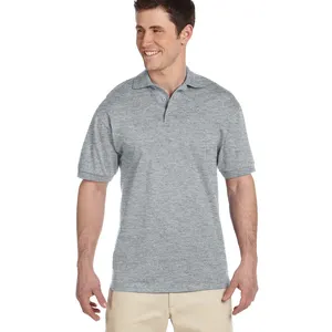 Heater Silver Color Three-button placket with wood tone polo t shirt buttons 65% Cotton / 35% Polyester Polo Shirts