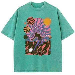 เสื้อยืดคอกลมสำหรับผู้ชายผ้าฝ้ายดิบแฟชั่นอินเทรนด์ฟอกกรดสกรีนแบบย้อนยุคใส่ได้ทั้งชายและหญิง - Product Image 2