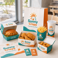 Ensemble d'emballages personnalisés pour poulet frit AT PACK avec sacs en papier, boîtes à poulet, boîtes à hamburgers, boîtes à frites et gobelets à boissons