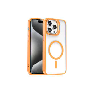 Coque de chargement sans fil magnétique MagSafe en silicone orange de luxe pour iPhone 15 Pro 14 Plus avec fonction support et protection d'objectif d'appareil photo - Product Image 1