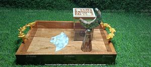 Bocaux en acrylique faits à la main avec couvercles en nacre et plateau en bois, capacité de 150 ml, style classique, vaisselle pour coffret cadeau d'affaires - Product Image 3