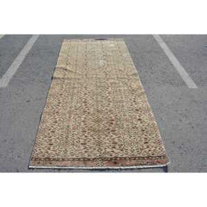 4x8.5 ft Turkish Vintage Rug, Area Rug, <b>Brown</b> Red Abstract <b>Wool</b> Rug - Product Image 1