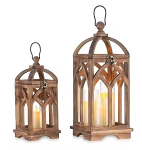 Linterna de diseño creativo, linterna de vela de madera con perilla de acero inoxidable, tarro de vela único y soporte para sala de estar, cama, decoración de habitación - Product Image 6