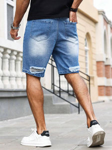 Summer 100% Cotton New Fashion Men Ripped Denim Short de haute qualité Design personnalisé et DTG Printed Men Denim Shorts - Product Image 2