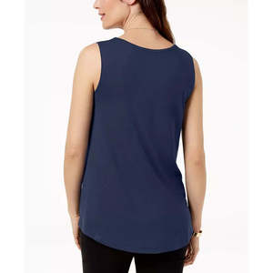 Canotta Basic da Donna JM con Scollo Rotondo, Traspirante ed Elastica, in Maglia Senza Cuciture e Corta, Blu, Taglia Unica - Product Image 2