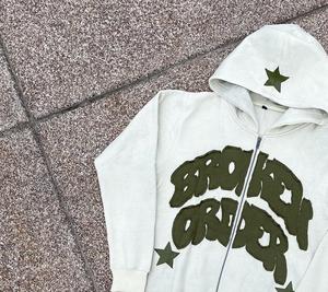 Chándal de algodón pesado para hombre, ropa de calle, chándal Unisex con apliques de parche desgastado Vintage bordado lavado con ácido - Product Image 6