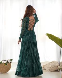 Indian Navratri Designer Women's Elegant Silk Dress Long Gown Mirror work Lace Border Indian Pakistani Style Party Wear - Product Image 3