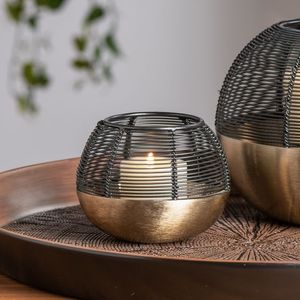 Hurricane <b>Lantern</b> Shape Metal Wicker and Brass Base <b>Tea</b> <b>Light</b> Candle Holder Table Top Hotel Used T-Lite Holder - Product Image 6