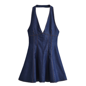 OEM & ODM LOGO personnalisé robe de plage couleur unie débardeur léger dos nu une pièce maillot de bain robe licou pour femmes - Product Image 1