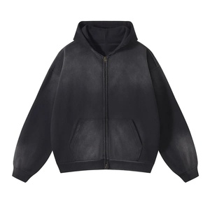 Vente chaude Nouveau Style Personnalisé Hommes Lourd 320 Gsm 100% Coton Haute Qualité Surdimensionné Vintage Lavé À L'acide Zip Up À Capuche - Product Image 2