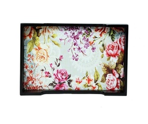 Atractiva bandeja redonda de MDF rosa con estampado floral multicolor pintado | Bandeja decorativa para servir alimentos Bandeja de madera Utensilios de cocina de f s i - Product Image 2