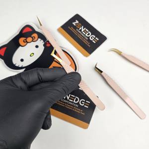 Pinces à épiler pour extensions de cils de précision les plus vendues, forme en L, pointe dorée, pinces à épiler pour cils pour volume et méga volume, logo de marque personnalisé - Product Image 3